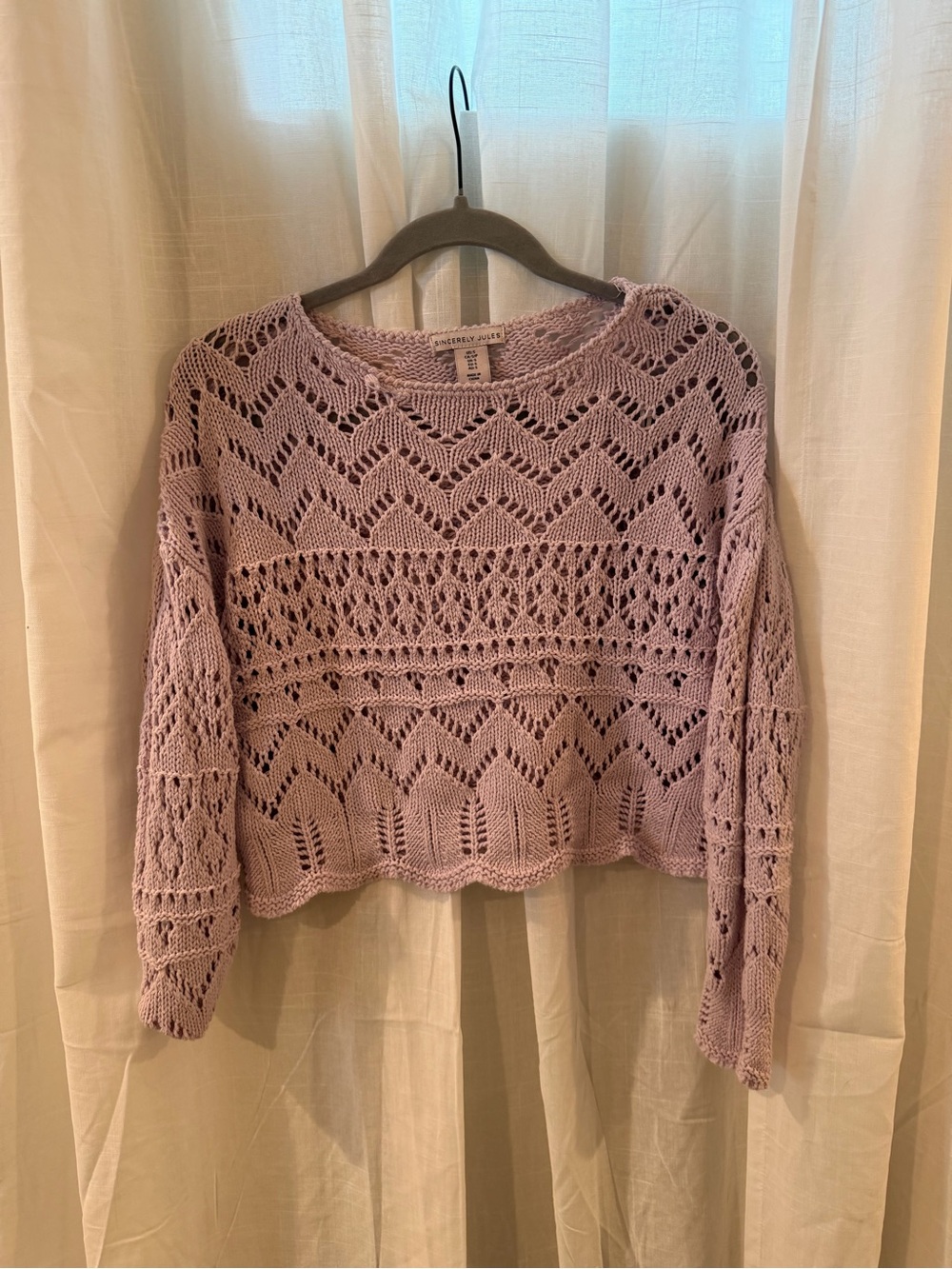 Sincerely Jules Lavender Openwork Crochet Pullover